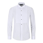 Mens Wing Collar White Shirt Pleated Tuxedo Double Cuff Slim Fit Satin Cotton - Knighthood Store