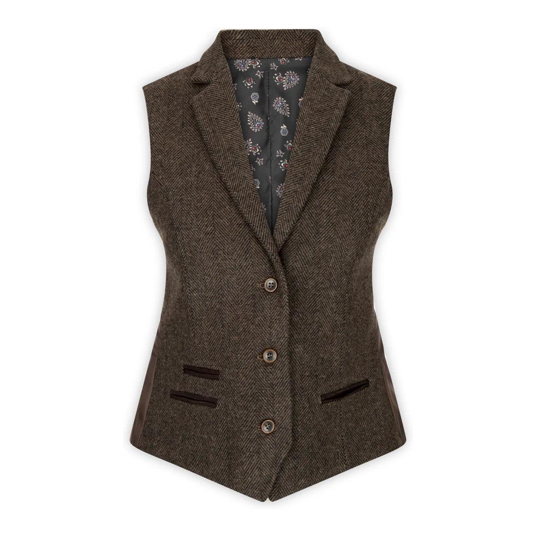 Womens Tweed Herringbone Blazer Jacket Waistcoat Brown 1920s Vintage Tailored - Knighthood Store