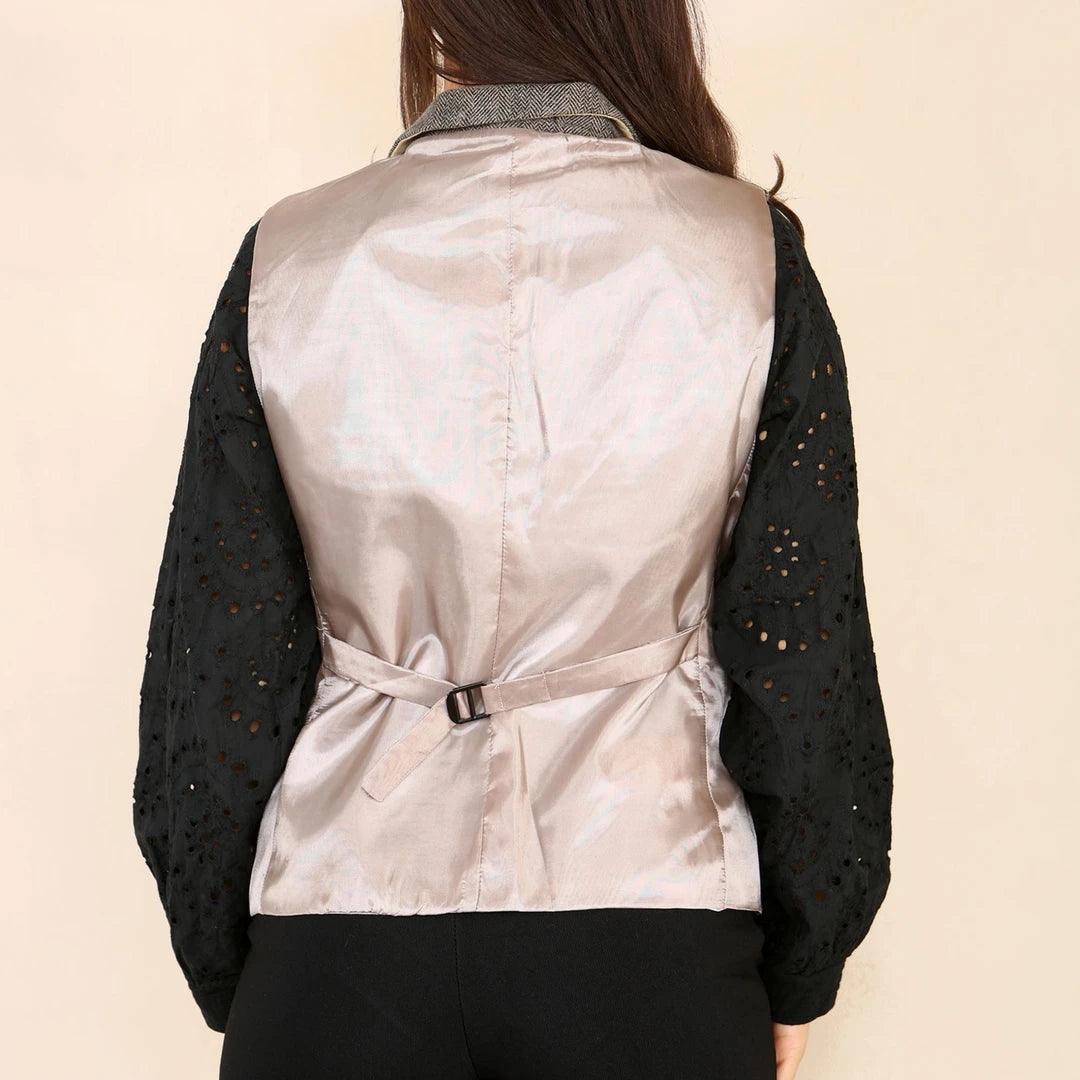 Womens Herringbone Tweed Waistcoat Blazer Oak Brown Classic Vintage Shooting Jacket - Knighthood Store