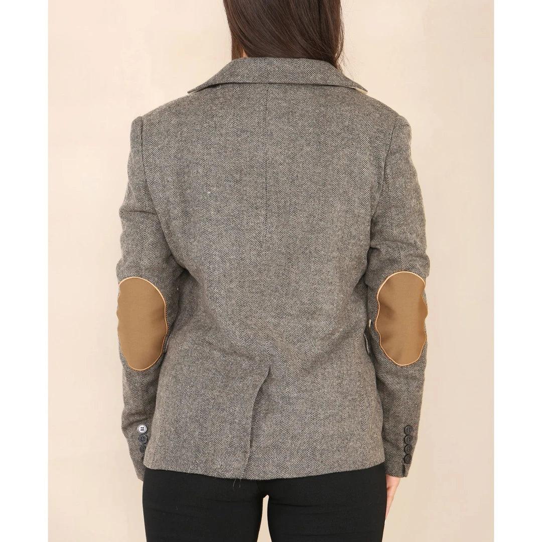 Womens Herringbone Tweed Waistcoat Blazer Oak Brown Classic Vintage Shooting Jacket - Knighthood Store