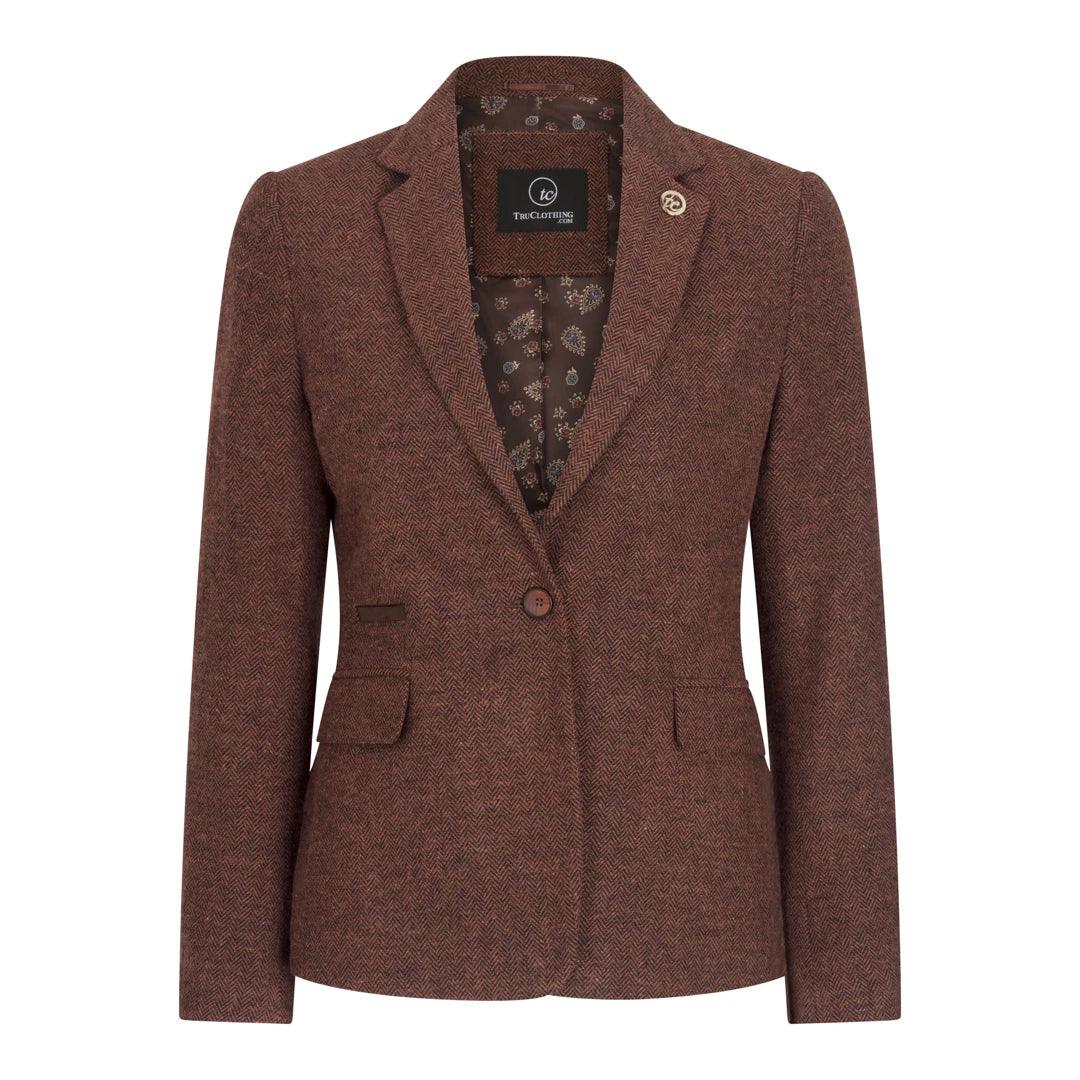 Ladies Tweed Suit Blazer Trousers Waistcoat Herringbone Wool Vintage Rust Brown - Knighthood Store