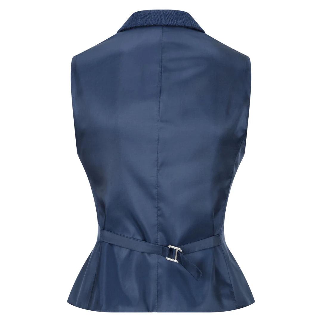 Womens Tweed Herringbone Blazer Jacket Waistcoat Navy Blue 1920s Vintage - Knighthood Store