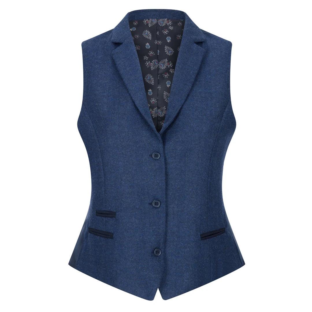 Womens Tweed Herringbone Blazer Jacket Waistcoat Navy Blue 1920s Vintage - Knighthood Store