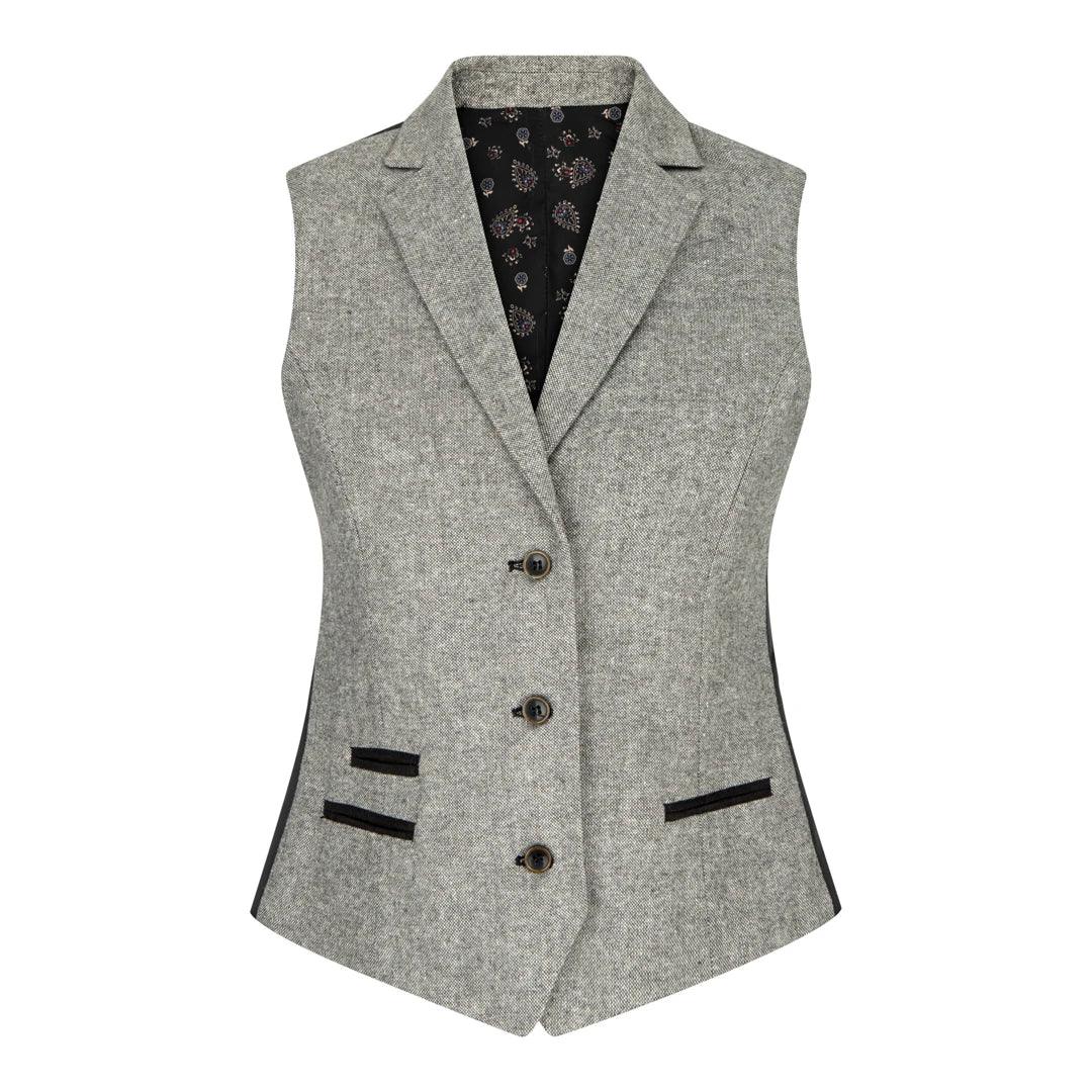 Womens Tweed Grey Black Blazer Jacket Waistcoat Elow Patch Classic Peaky 1920s - Knighthood Store