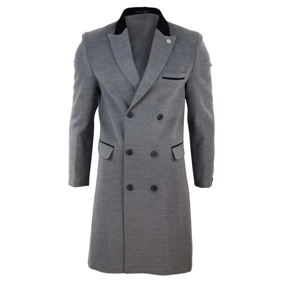 Mens 3/4 Long Double Breasted Overcoat Jacket Wool Coat Peaky Blinders - Knighthood Store