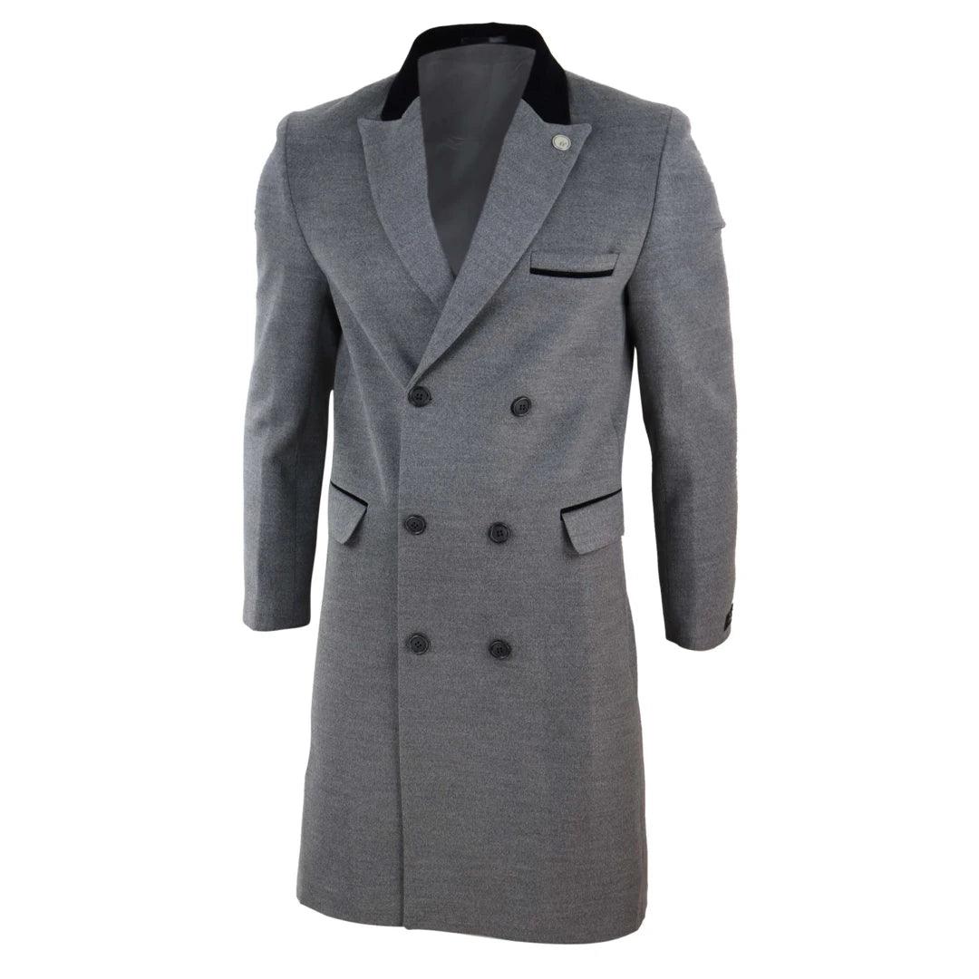 Mens 3/4 Long Double Breasted Overcoat Jacket Wool Coat Peaky Blinders - Knighthood Store