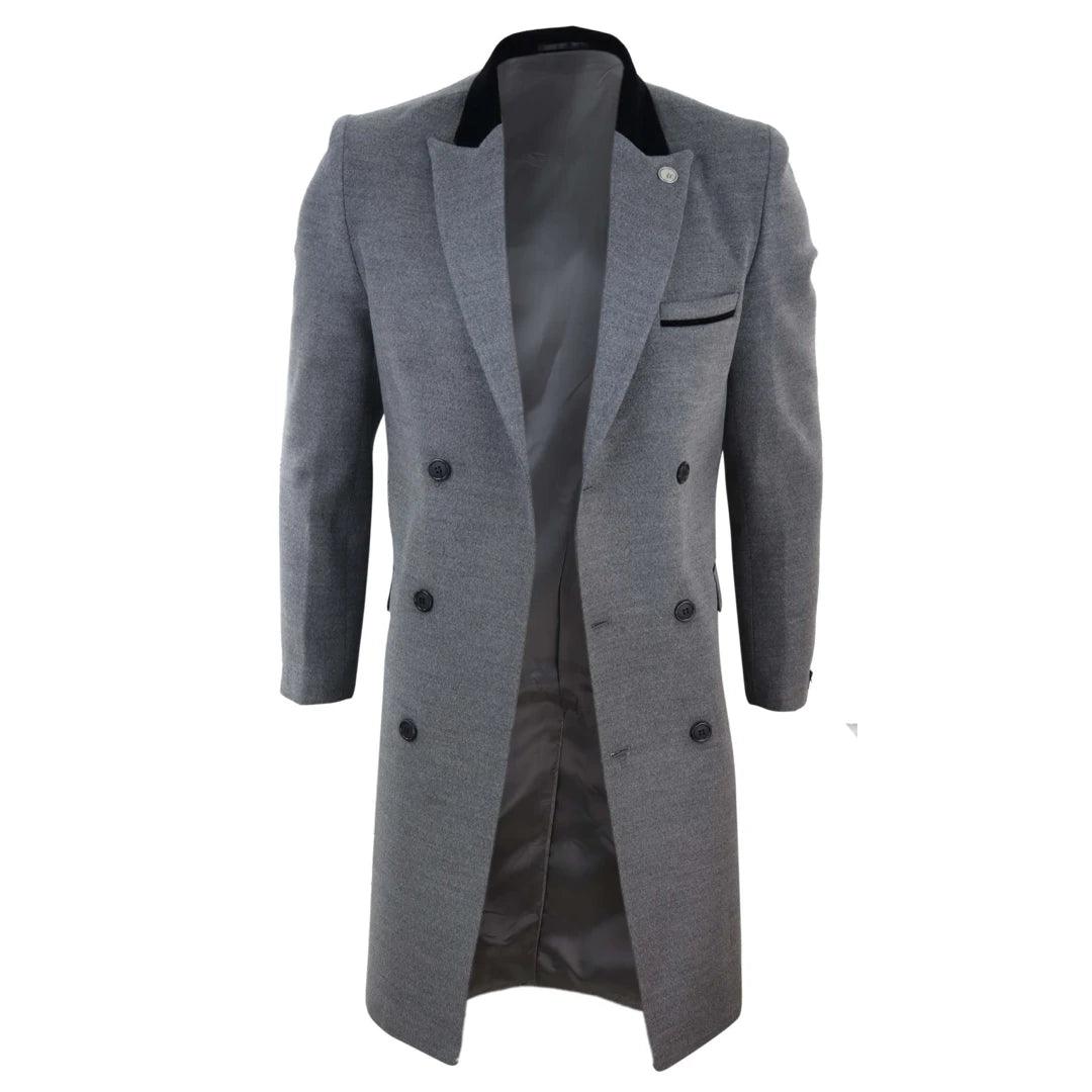 Mens 3/4 Long Double Breasted Overcoat Jacket Wool Coat Peaky Blinders - Knighthood Store