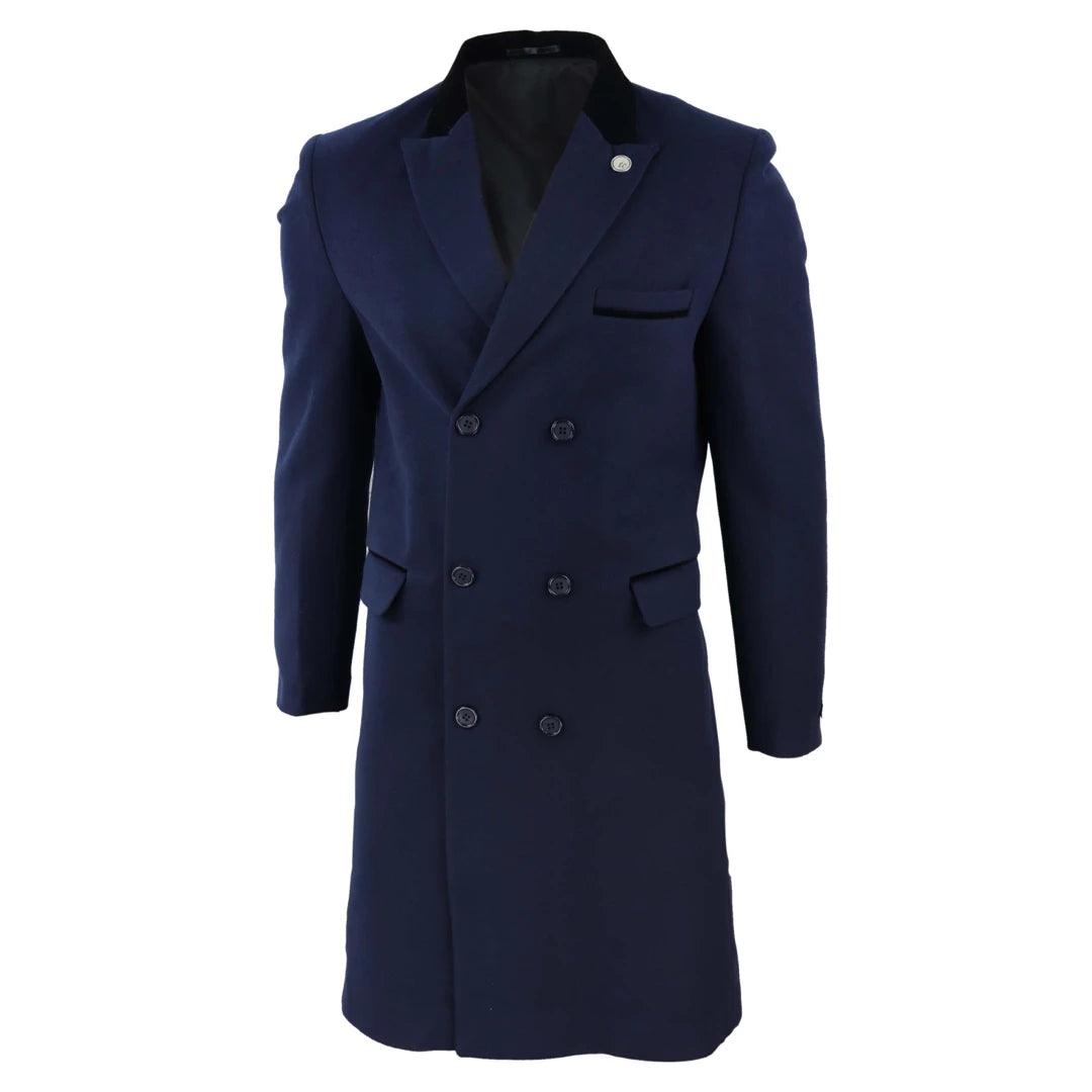 Mens 3/4 Long Double Breasted Overcoat Jacket Wool Coat Peaky Blinders - Knighthood Store