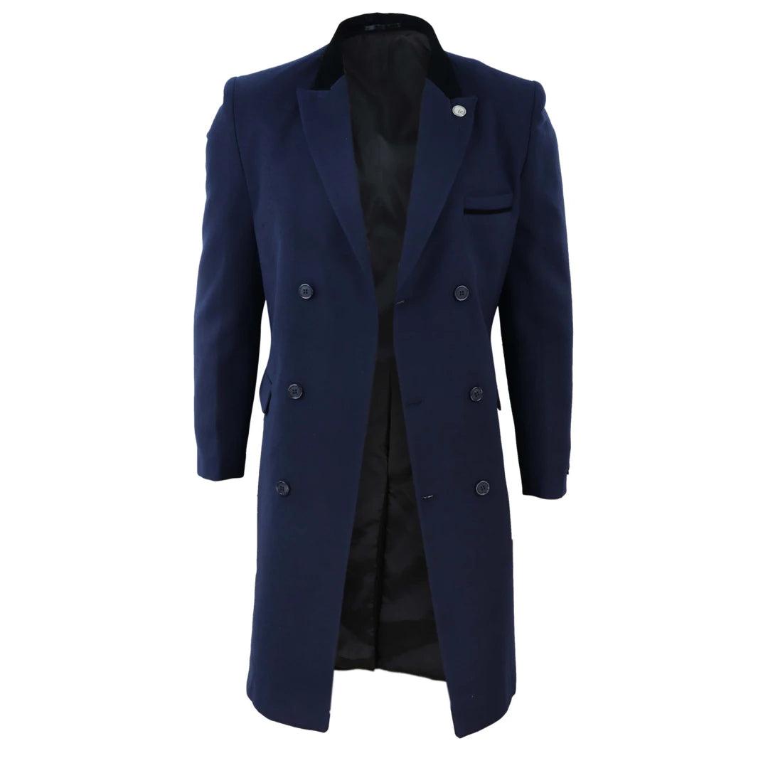 Mens 3/4 Long Double Breasted Overcoat Jacket Wool Coat Peaky Blinders