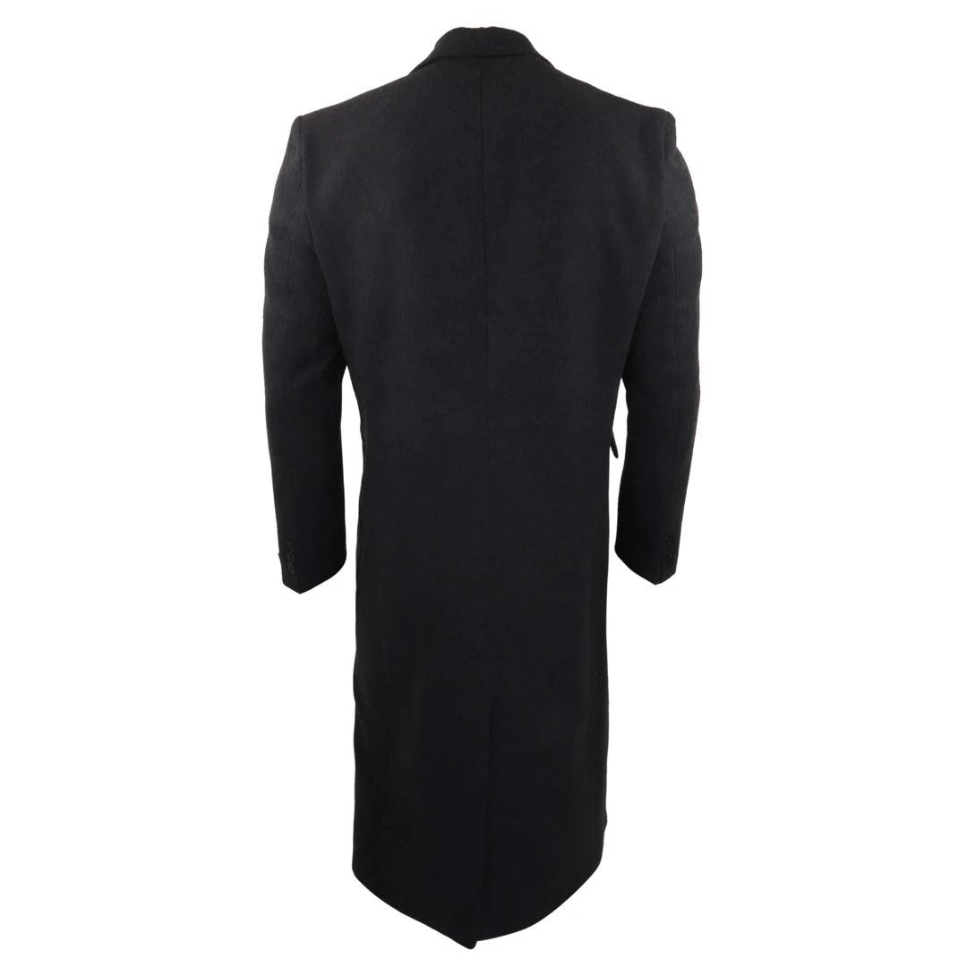 Mens Full Length Overcoat Mac Jacket Wool Feel Charcoal Black 1920s Blinders - Knighthood Store