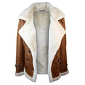 Ladies Women Real Shearling Sheepskin Aviator Tan Brown Leather Jacket - Knighthood Store