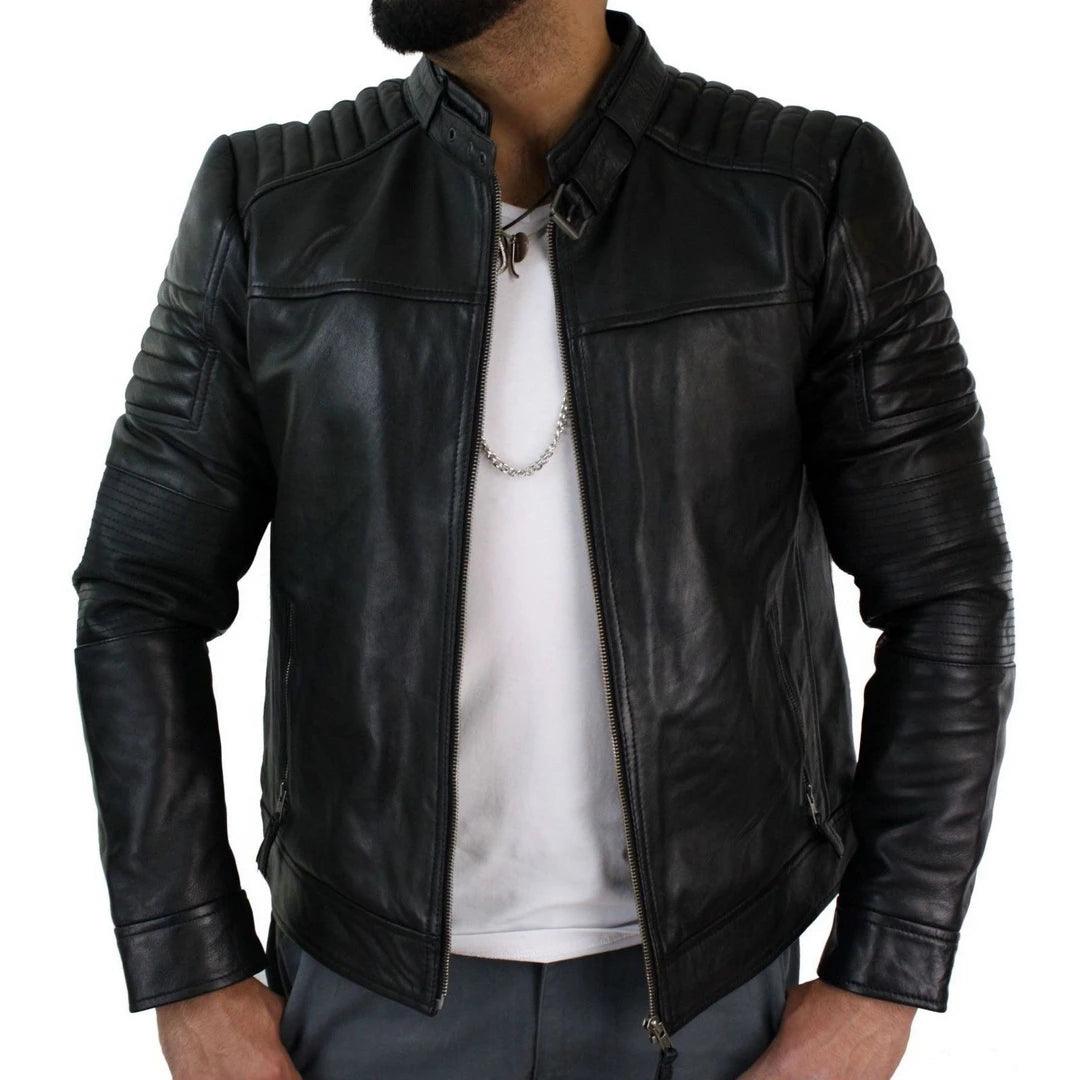 Aviatrix Mens Genuine Real Leather Black Biker Jacket Retro Vintage Tailored Fit - Knighthood Store