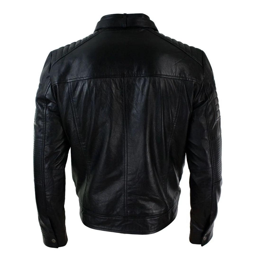 Aviatrix Mens Genuine Real Leather Black Biker Jacket Retro Vintage Tailored Fit - Knighthood Store