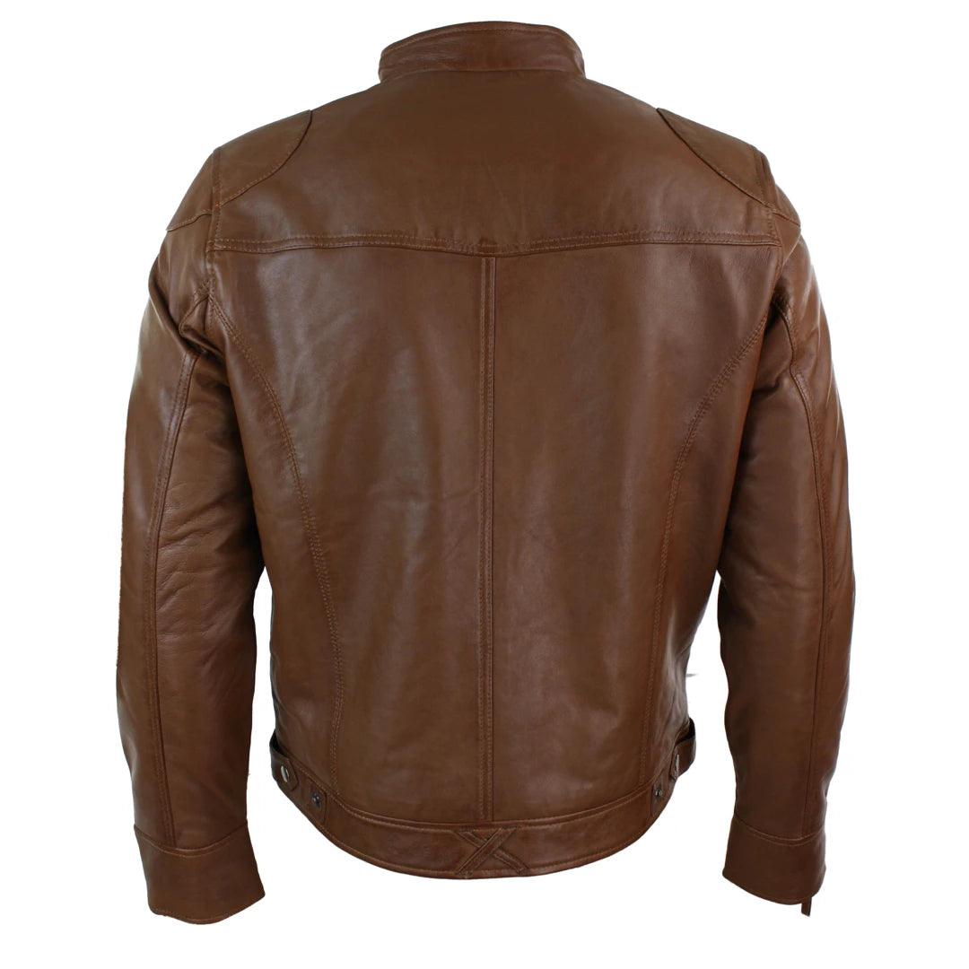 Mens Real Leather Jacket Biker Style Vintage Burgandy Wine Zip Pockets Casual Retro - Knighthood Store