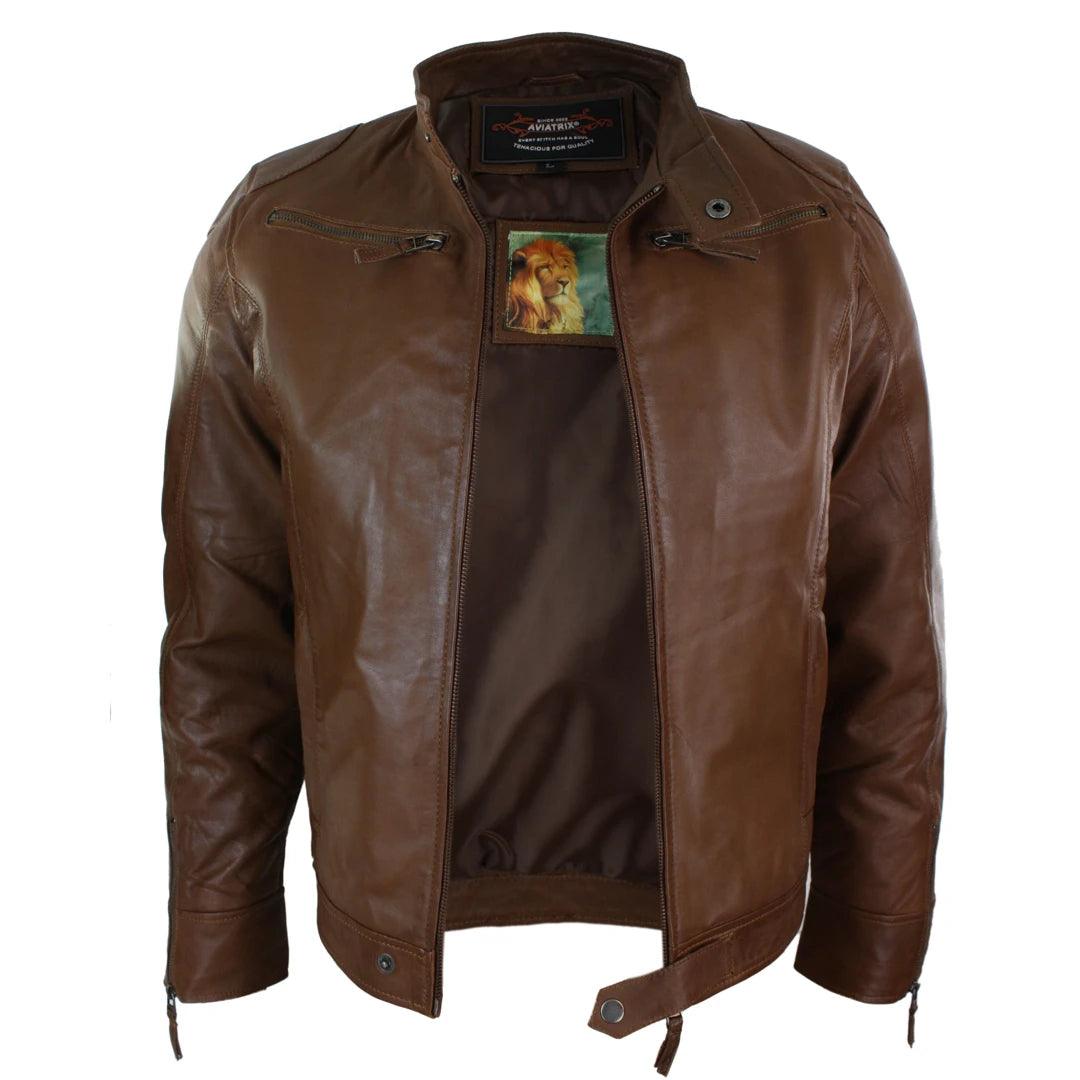 Mens Real Leather Jacket Biker Style Vintage Burgandy Wine Zip Pockets Casual Retro - Knighthood Store