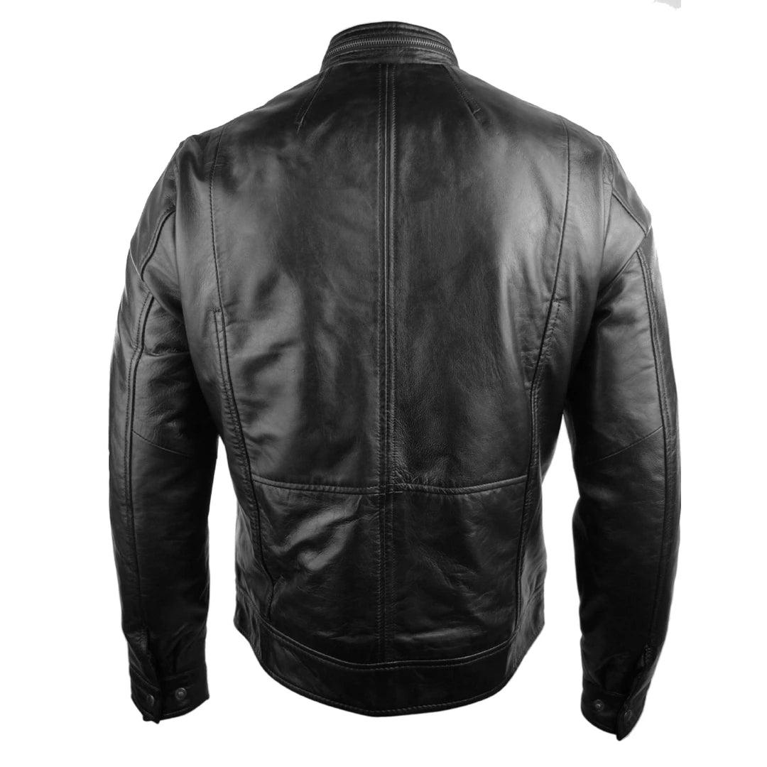Mens Short Zipped Casual Wine Burgundy Real Leather Retro Biker Jacket Washed Vintage - Knighthood Store