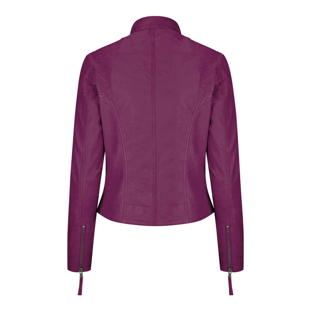 Ladies Womens Real Leather Vintage Slim Fit Biker Leather Jacket - Knighthood Store