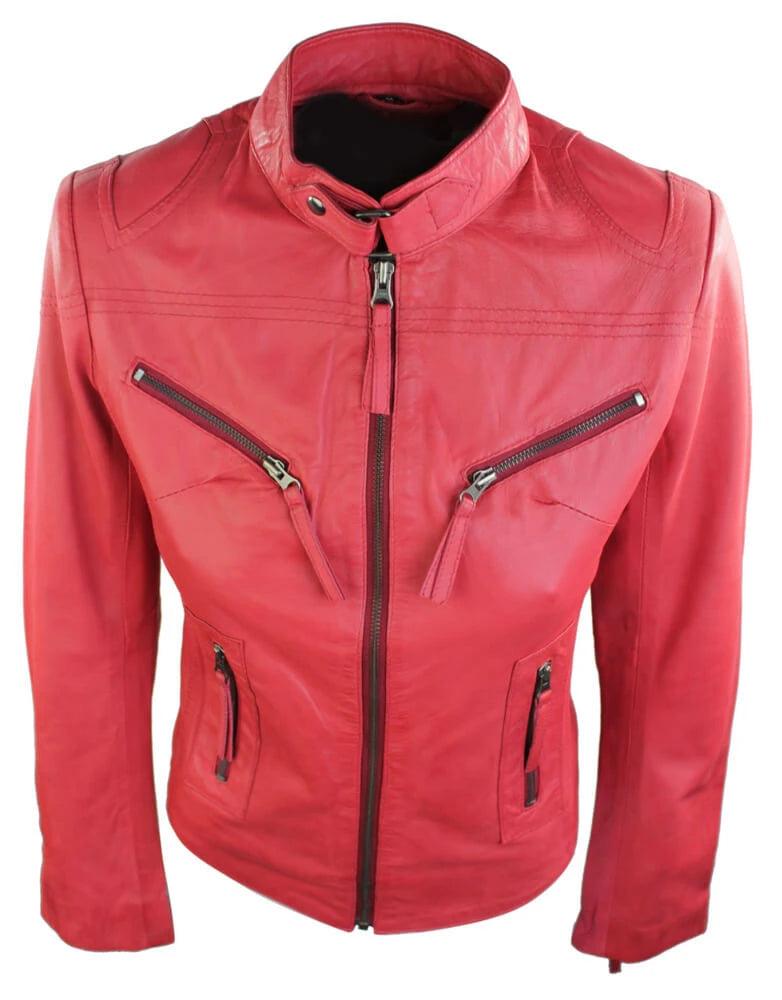 Ladies Womens Real Leather Vintage Slim Fit Biker Leather Jacket - Knighthood Store