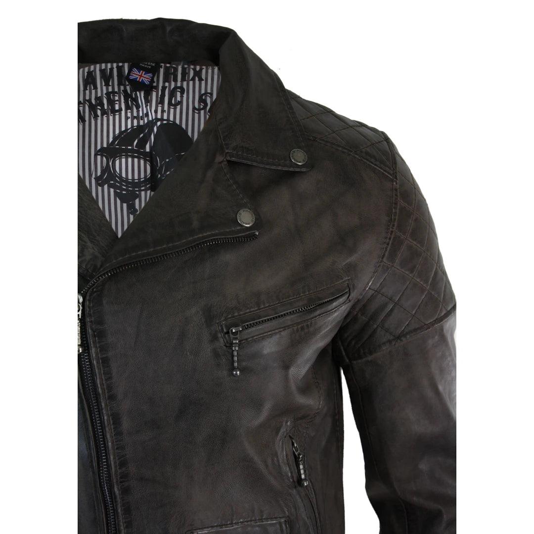 Mens Vintage Washed Tan Brown Real Leather Biker Jacket Cross Zip Retro Casual - Knighthood Store