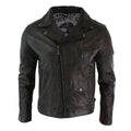 Mens Vintage Washed Tan Brown Real Leather Biker Jacket Cross Zip Retro Casual - Knighthood Store