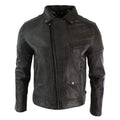 Mens Vintage Washed Tan Brown Real Leather Biker Jacket Cross Zip Retro Casual - Knighthood Store