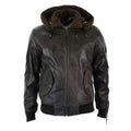 Mens Real Leather Hood Fur Jacket Bomber Aviator Tan Brown Retro - Knighthood Store