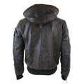 Mens Real Leather Hood Fur Jacket Bomber Aviator Tan Brown Retro - Knighthood Store