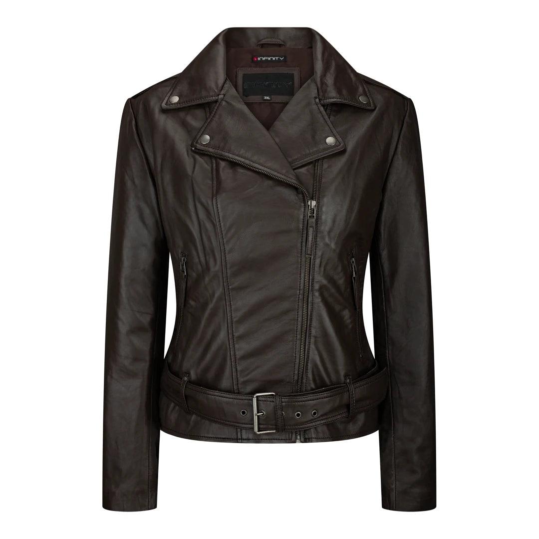 Ladies Womens Black Real Leather Slim Fit Soft Zip Biker Style Jacket - Knighthood Store