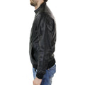 Mens Slim Fit Black Retro Smart Casual Real Leather Bomber Jacket Collarless - Knighthood Store