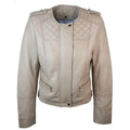 Ladies Cream Biker Style Fitted Real Lambskin Leather Jacket - Knighthood Store