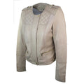 Ladies Cream Biker Style Fitted Real Lambskin Leather Jacket - Knighthood Store