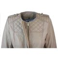 Ladies Cream Biker Style Fitted Real Lambskin Leather Jacket - Knighthood Store