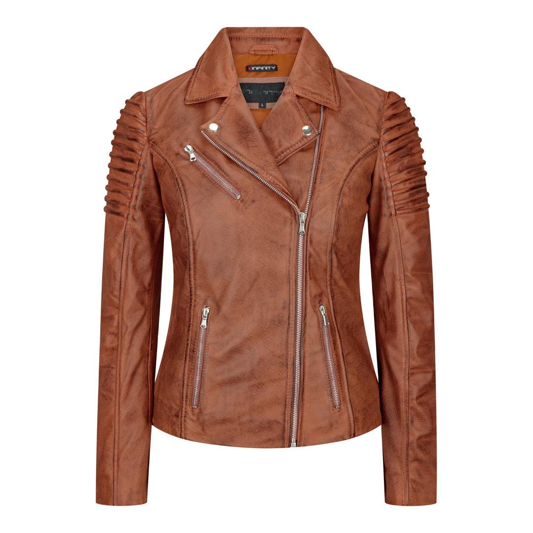 Womens Vintage Slim Fitted Soft Real Leather Ladies Biker Jacket - Knighthood Store