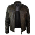 Mens Slim Fit Retro Style Zipped Biker Jacket Real Washed Leather Brown Urban - Knighthood Store