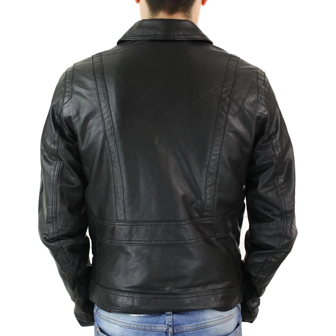 Mens Black Zip Vintage Classic Slim Fit Real Leather Short Jacket Retro - Knighthood Store