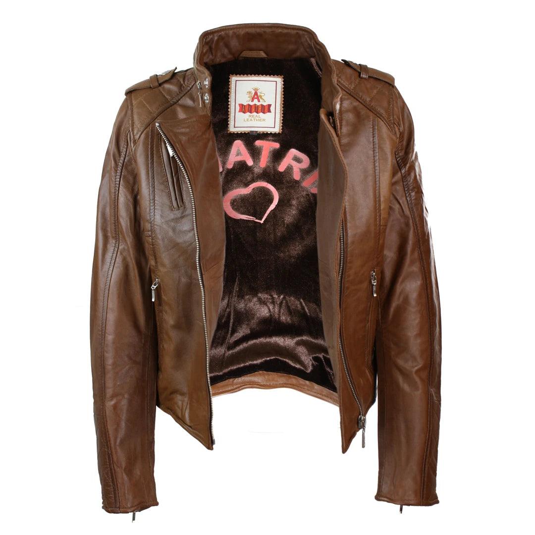 Ladies Women Genuine Real Leather Slim Fit Red Biker Jacket Velvet Lining - Knighthood Store