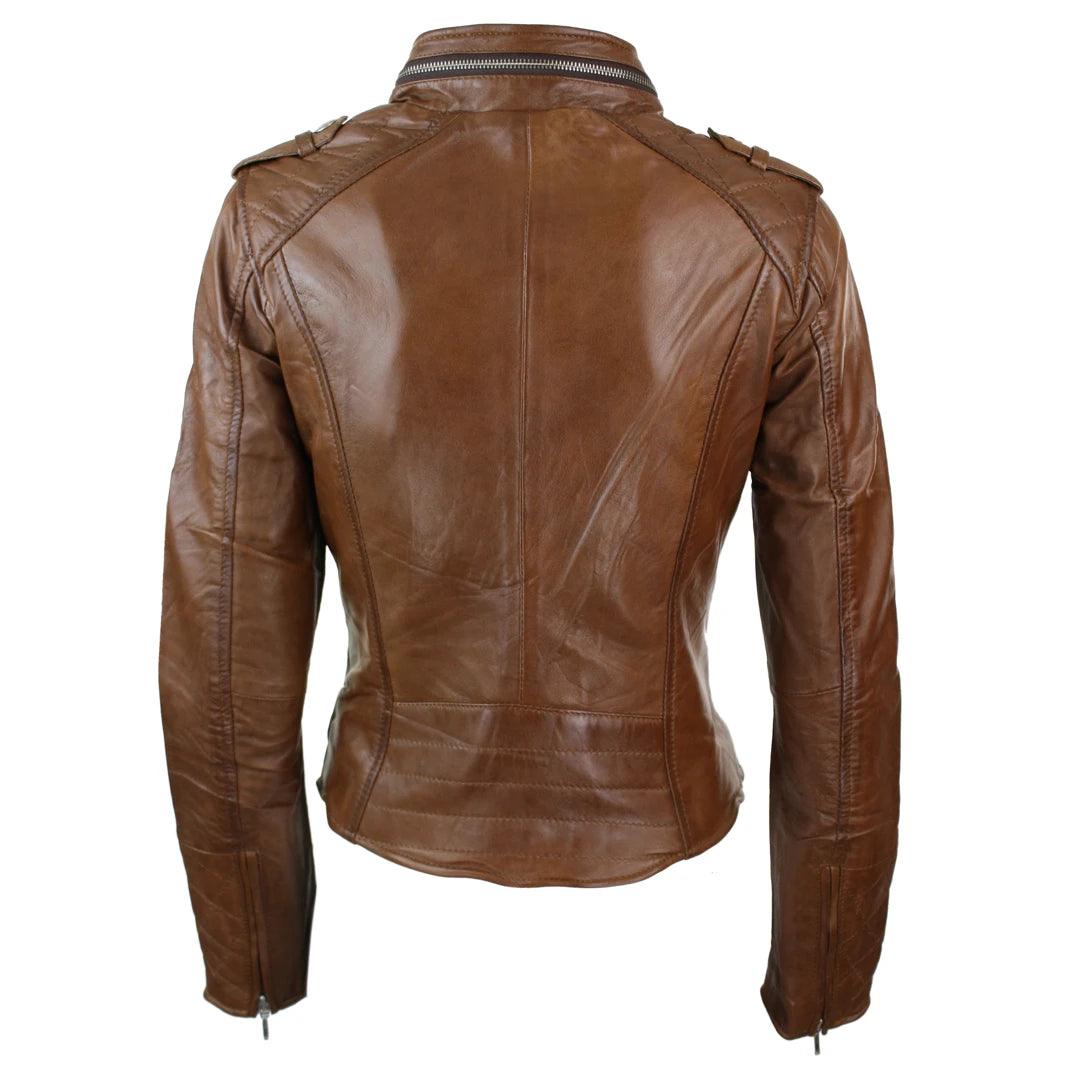 Ladies Women Genuine Real Leather Slim Fit Red Biker Jacket Velvet Lining - Knighthood Store