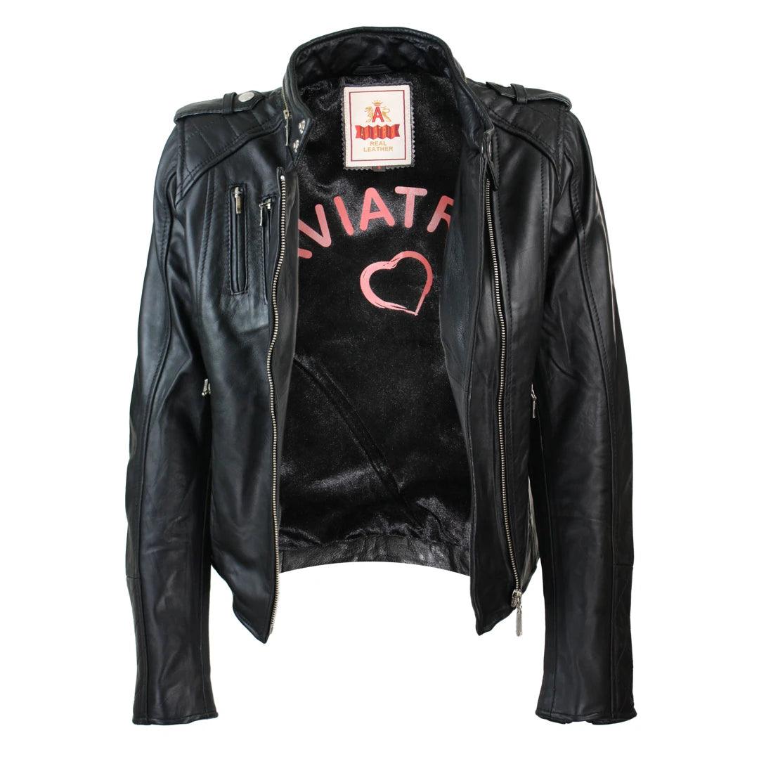 Ladies Women Genuine Real Leather Slim Fit Red Biker Jacket Velvet Lining - Knighthood Store