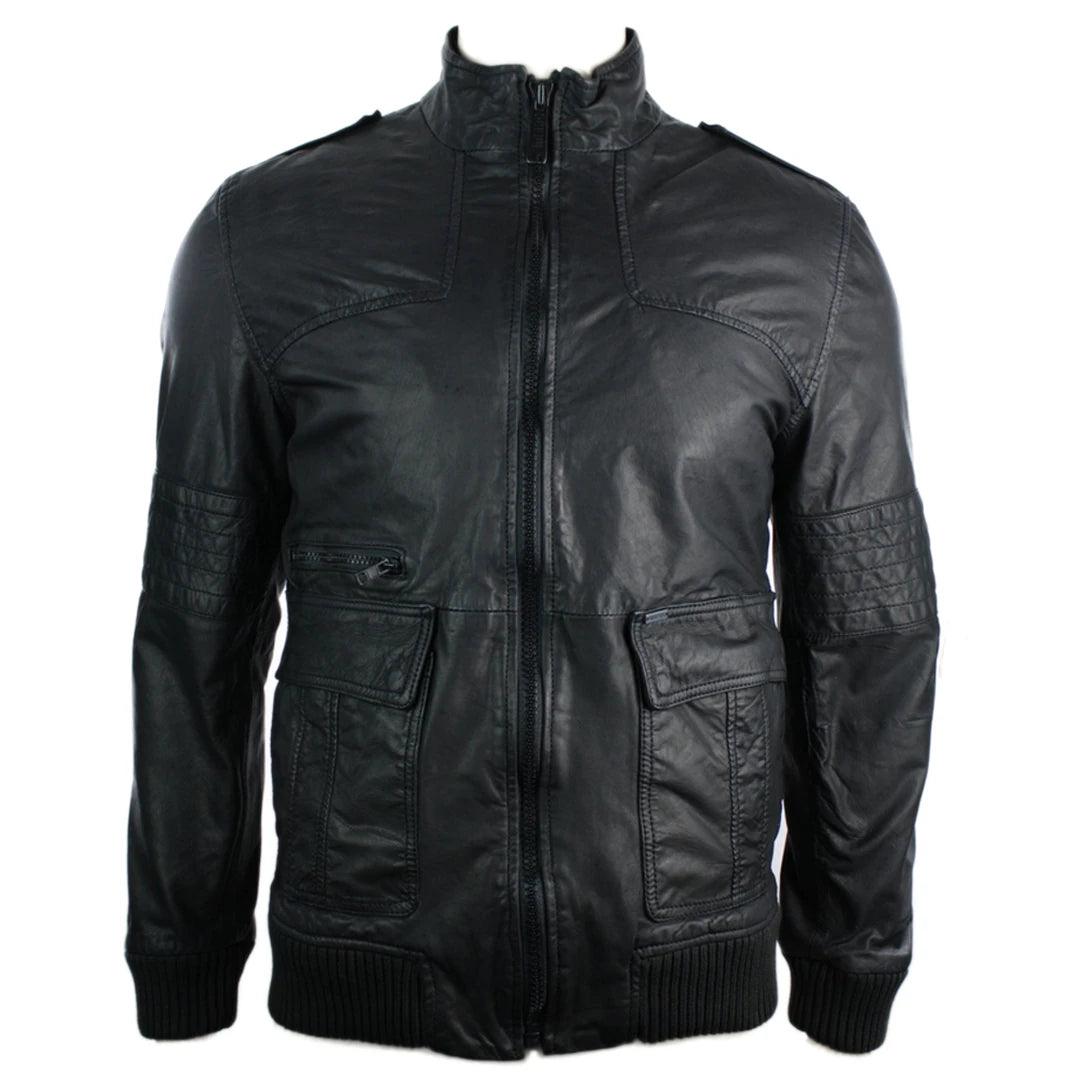 Mens All Retro Real Leather Jacket Jack Vintage Look Black Bomber - Knighthood Store