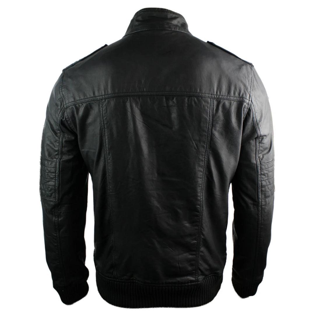 Mens All Retro Real Leather Jacket Jack Vintage Look Black Bomber - Knighthood Store
