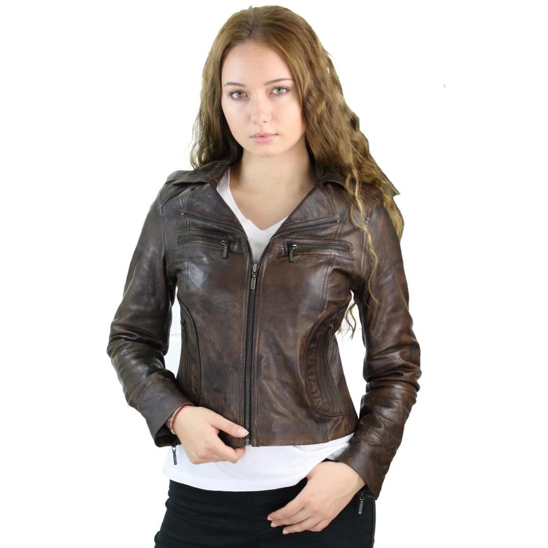 Ladies Women Real Leather Biker Rock Purple Red Slim Fit Jacket - Knighthood Store