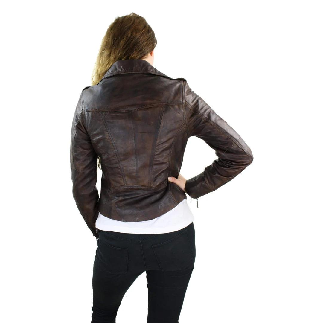 Ladies Women Real Leather Biker Rock Purple Red Slim Fit Jacket - Knighthood Store