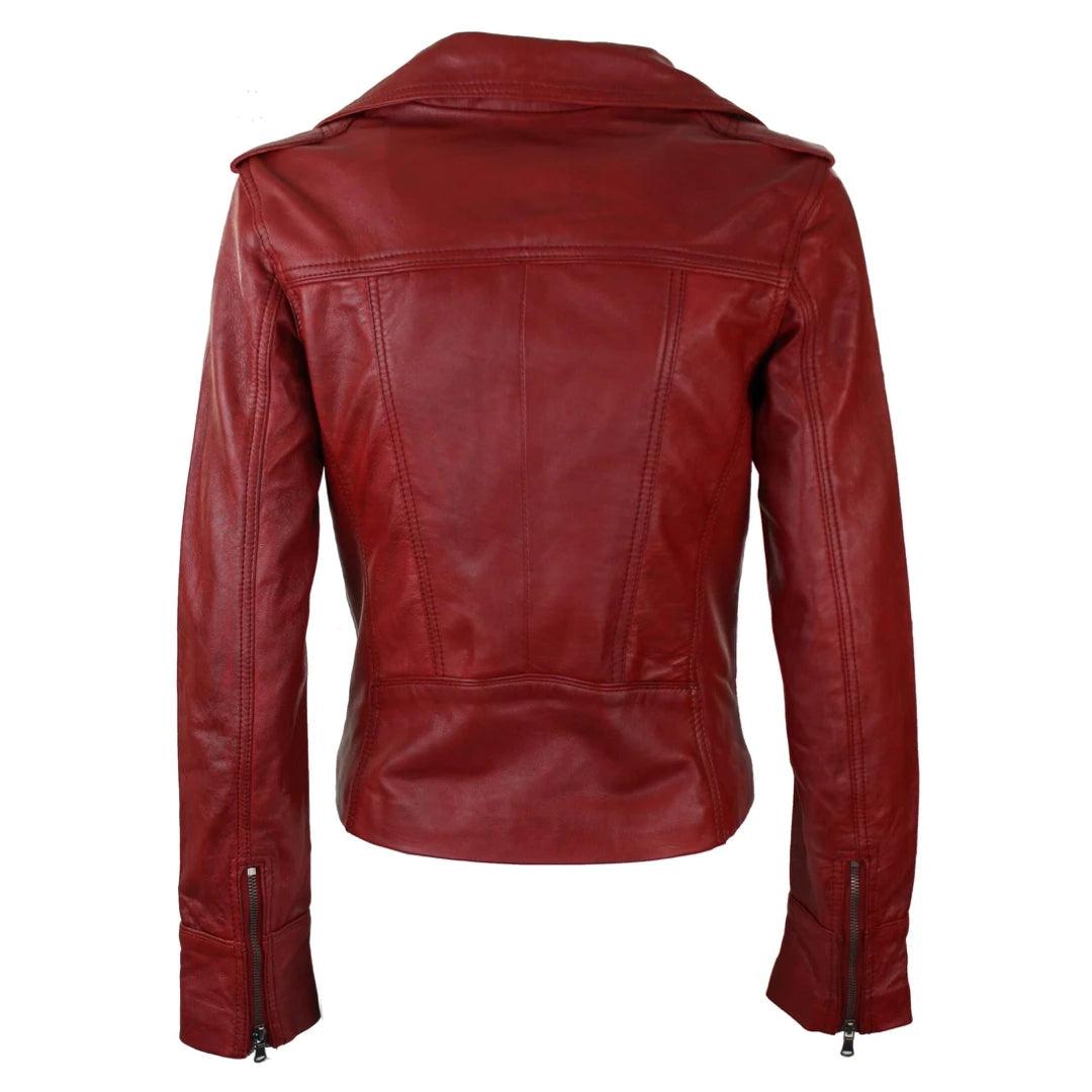Ladies Women Real Leather Biker Rock Purple Red Slim Fit Jacket - Knighthood Store