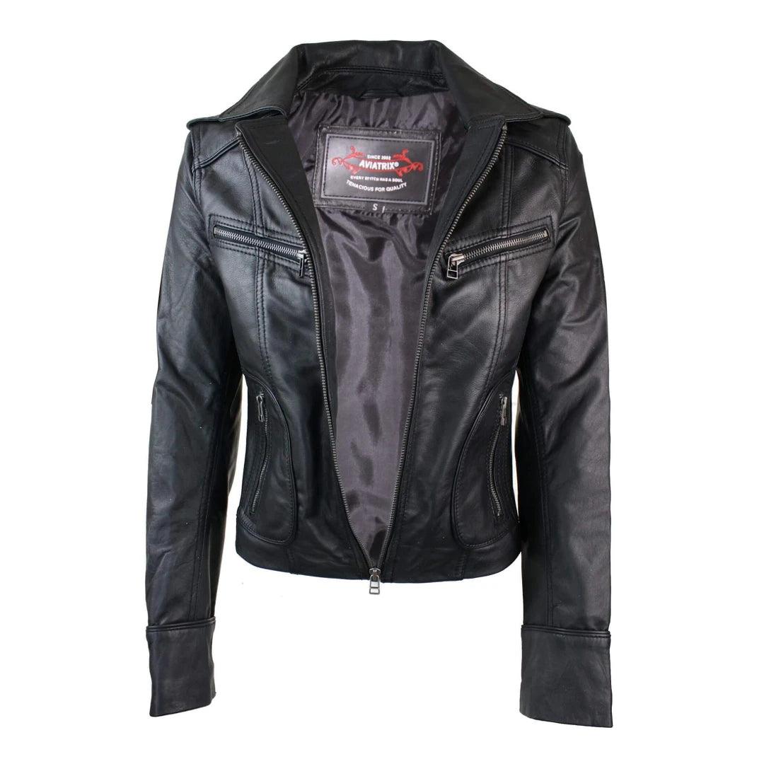 Ladies Women Real Leather Biker Rock Purple Red Slim Fit Jacket - Knighthood Store
