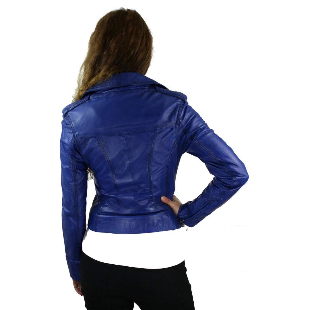 Ladies Women Real Leather Biker Rock Purple Red Slim Fit Jacket - Knighthood Store