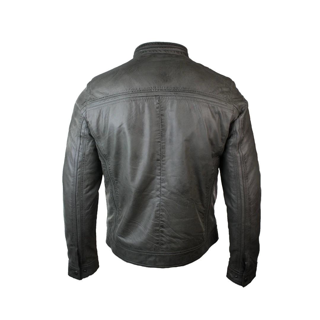 Mens Retro Style Zipped Biker Jacket Real Leather Soft Grey Vintage Smart Casual - Knighthood Store
