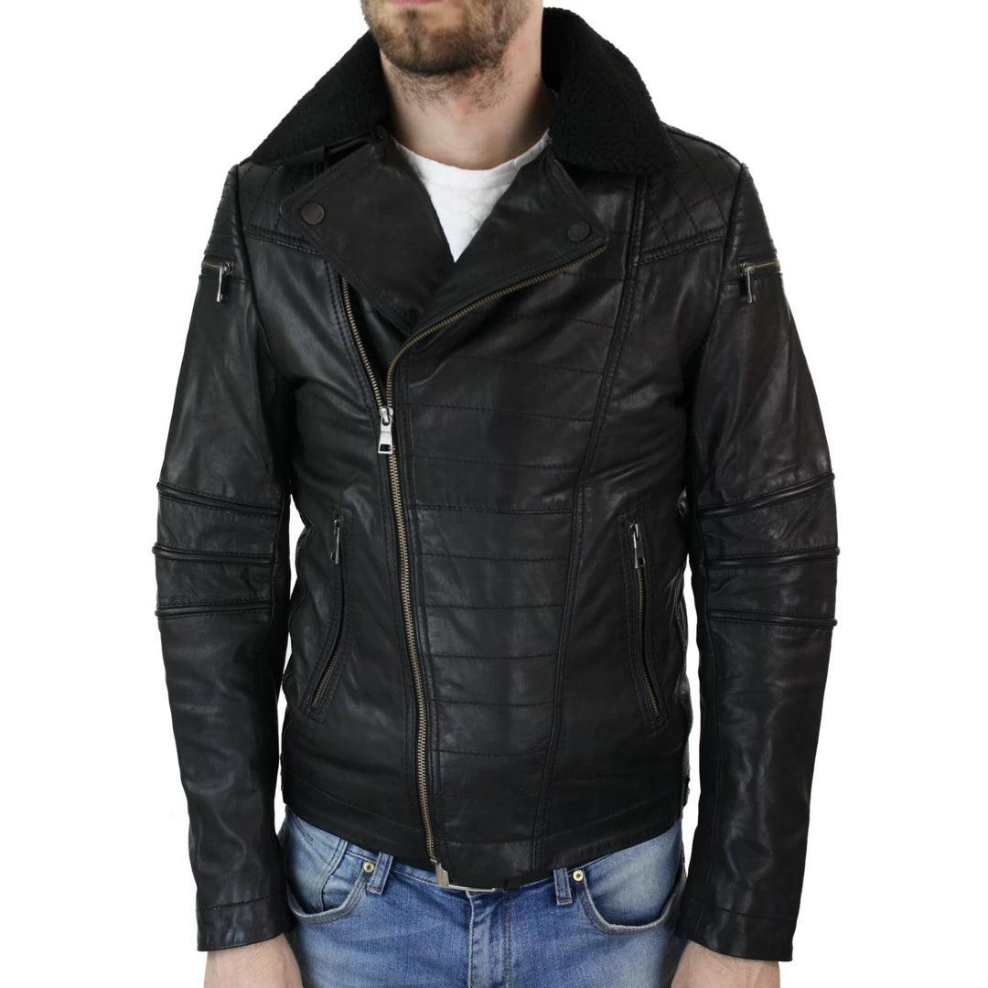 Mens Cross zip Biker Pilot Motorcycle Jacket Real Leather Air Force 1 - Knighthood Store