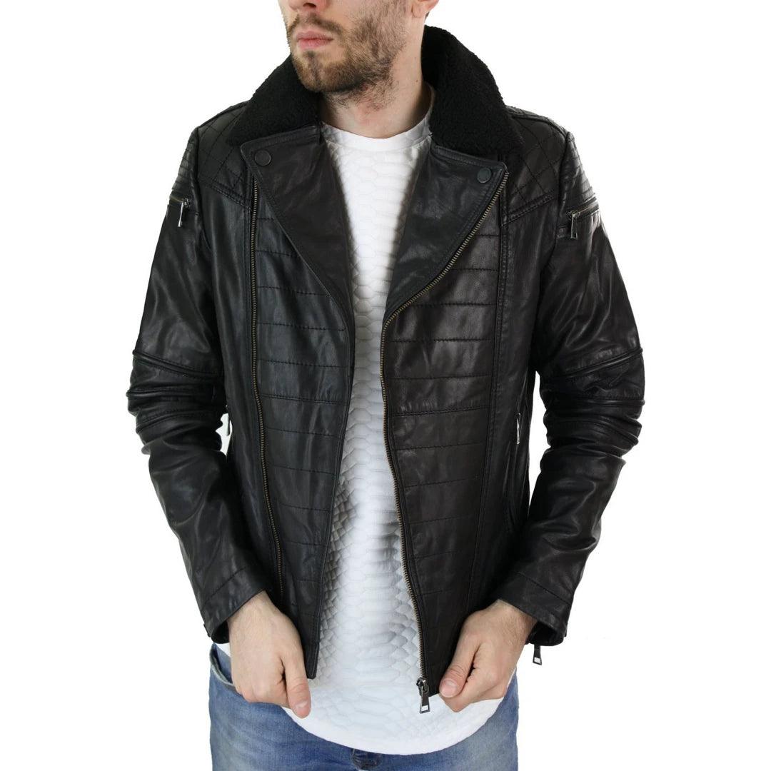 Mens Cross zip Biker Pilot Motorcycle Jacket Real Leather Air Force 1 - Knighthood Store