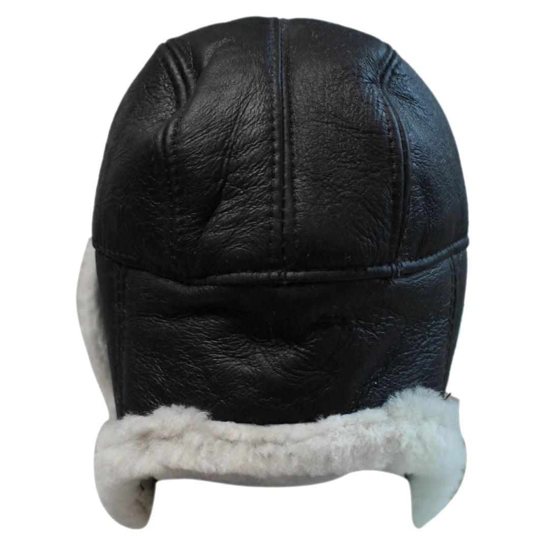 Mens Real Sherling Sheepskin Pilot Aviator Trapper Hat Brown Ginger Flying Cap Leather - Knighthood Store