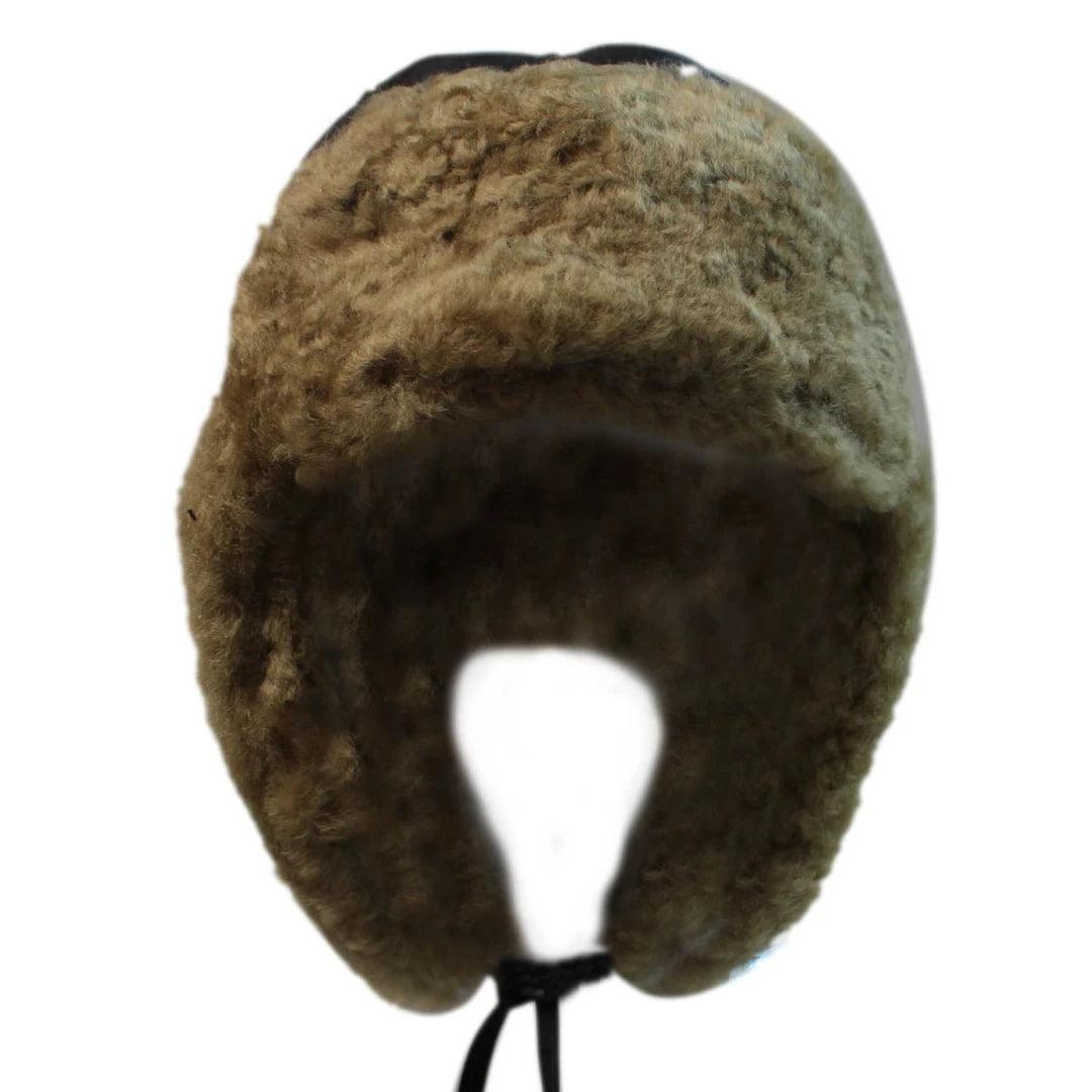 Mens Real Sherling Sheepskin Pilot Aviator Trapper Hat Brown Ginger Flying Cap Leather - Knighthood Store